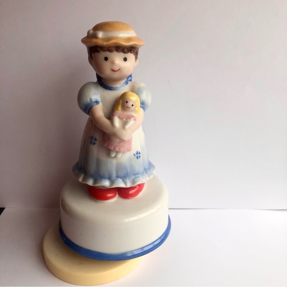 Vintage cute music box girl figure holding a doll - Picture 1 of 5